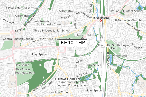 RH10 1HP map - small scale - OS Open Zoomstack (Ordnance Survey)