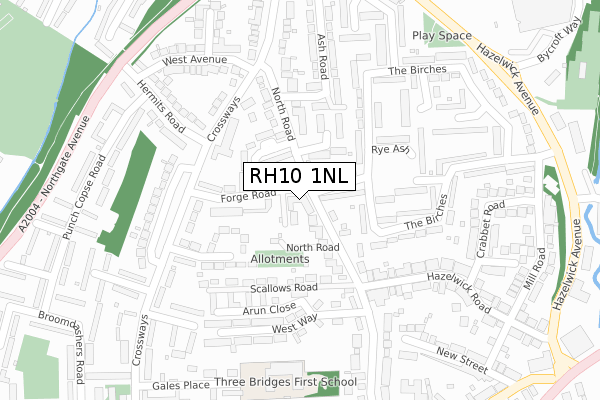 RH10 1NL map - large scale - OS Open Zoomstack (Ordnance Survey)