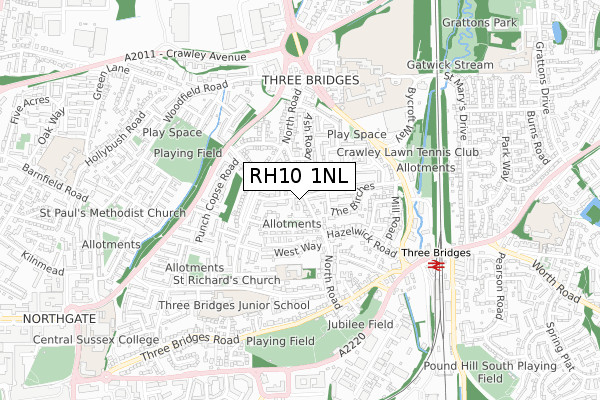 RH10 1NL map - small scale - OS Open Zoomstack (Ordnance Survey)