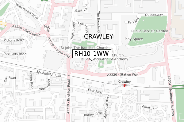 RH10 1WW map - large scale - OS Open Zoomstack (Ordnance Survey)