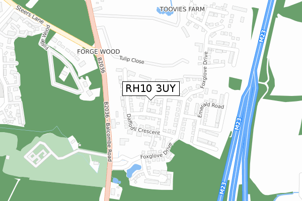 RH10 3UY map - large scale - OS Open Zoomstack (Ordnance Survey)