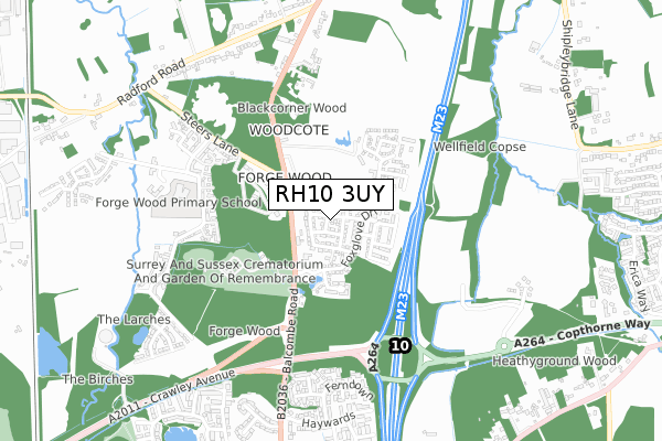 RH10 3UY map - small scale - OS Open Zoomstack (Ordnance Survey)