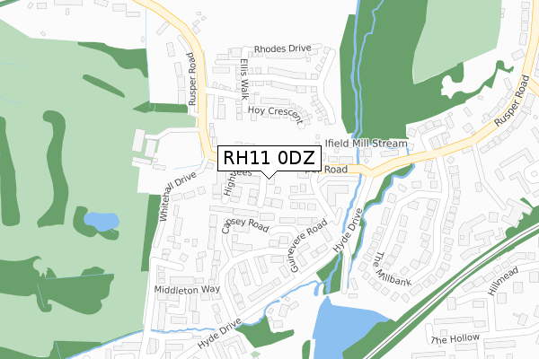 RH11 0DZ map - large scale - OS Open Zoomstack (Ordnance Survey)