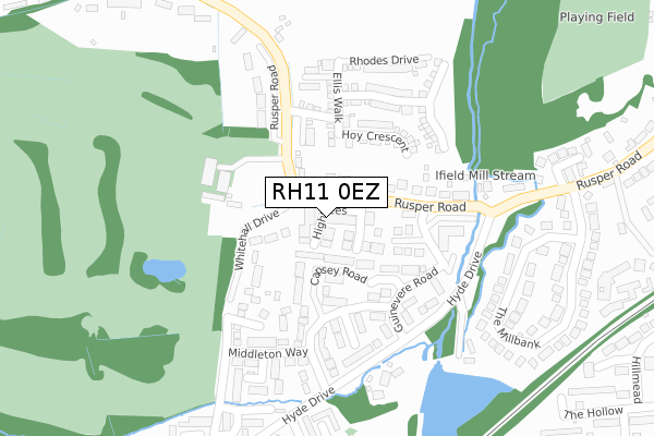 RH11 0EZ map - large scale - OS Open Zoomstack (Ordnance Survey)