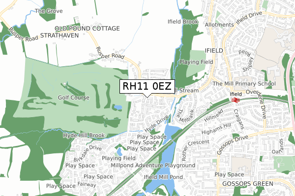 RH11 0EZ map - small scale - OS Open Zoomstack (Ordnance Survey)