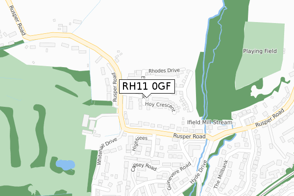 RH11 0GF map - large scale - OS Open Zoomstack (Ordnance Survey)