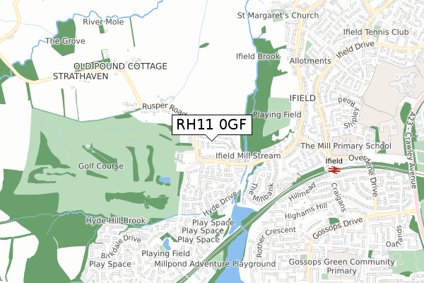 RH11 0GF map - small scale - OS Open Zoomstack (Ordnance Survey)