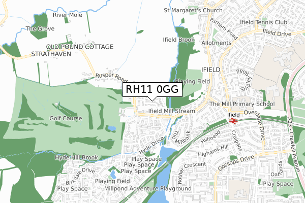 RH11 0GG map - small scale - OS Open Zoomstack (Ordnance Survey)