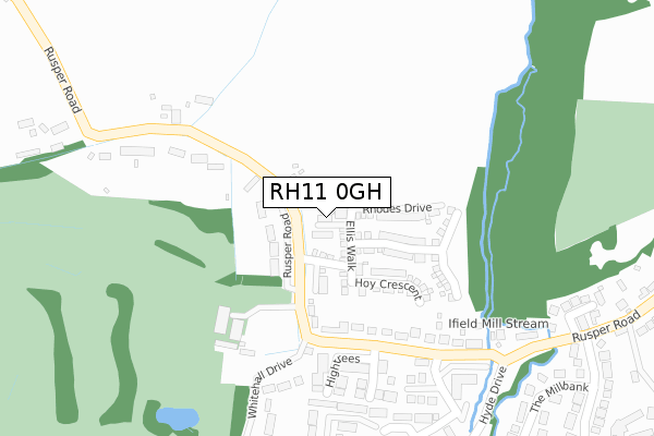 RH11 0GH map - large scale - OS Open Zoomstack (Ordnance Survey)