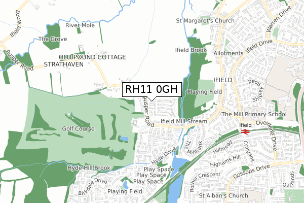 RH11 0GH map - small scale - OS Open Zoomstack (Ordnance Survey)