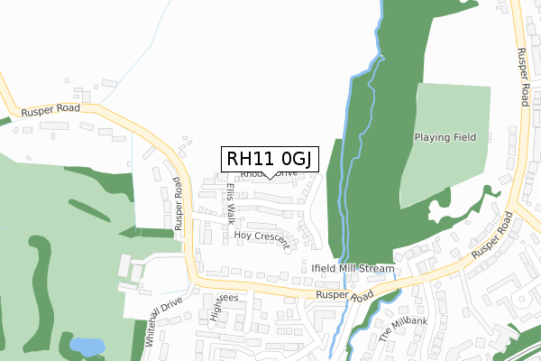 RH11 0GJ map - large scale - OS Open Zoomstack (Ordnance Survey)