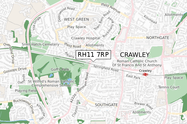RH11 7RP map - small scale - OS Open Zoomstack (Ordnance Survey)