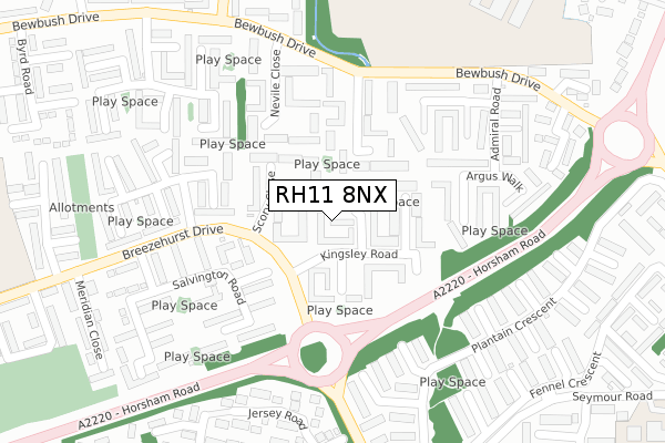 RH11 8NX map - large scale - OS Open Zoomstack (Ordnance Survey)