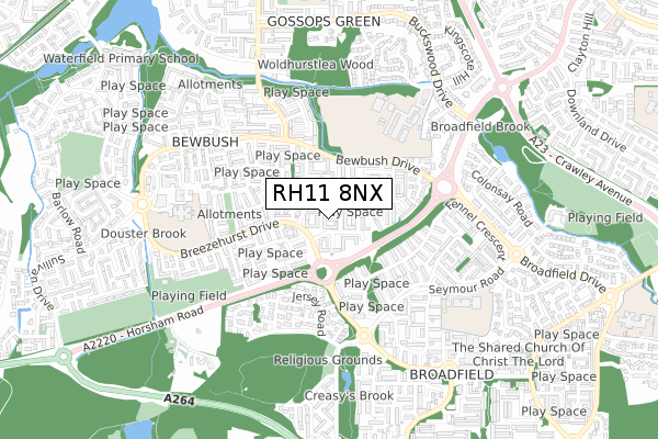 RH11 8NX map - small scale - OS Open Zoomstack (Ordnance Survey)