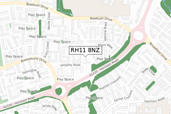 RH11 8NZ map - large scale - OS Open Zoomstack (Ordnance Survey)