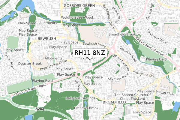 RH11 8NZ map - small scale - OS Open Zoomstack (Ordnance Survey)