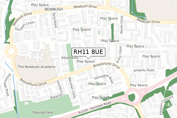 RH11 8UE map - large scale - OS Open Zoomstack (Ordnance Survey)