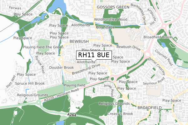 RH11 8UE map - small scale - OS Open Zoomstack (Ordnance Survey)