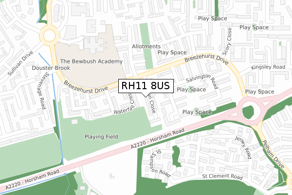 RH11 8US map - large scale - OS Open Zoomstack (Ordnance Survey)