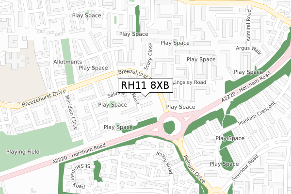 RH11 8XB map - large scale - OS Open Zoomstack (Ordnance Survey)