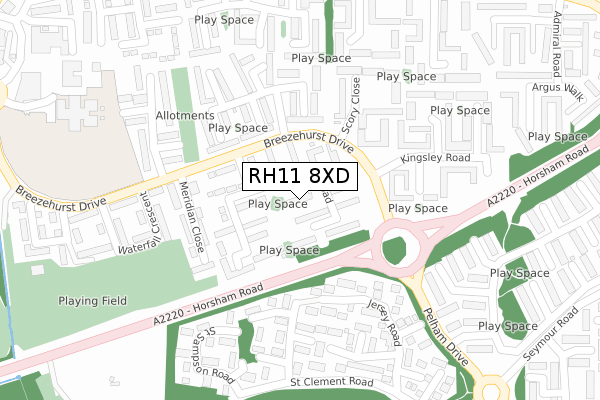 RH11 8XD map - large scale - OS Open Zoomstack (Ordnance Survey)