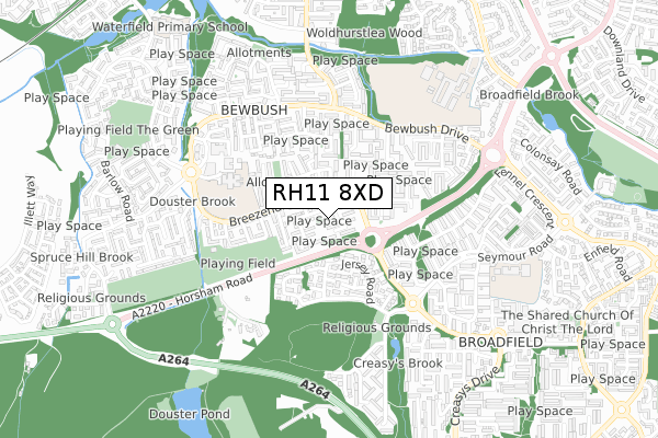 RH11 8XD map - small scale - OS Open Zoomstack (Ordnance Survey)