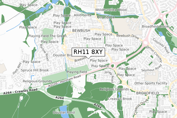 RH11 8XY map - small scale - OS Open Zoomstack (Ordnance Survey)