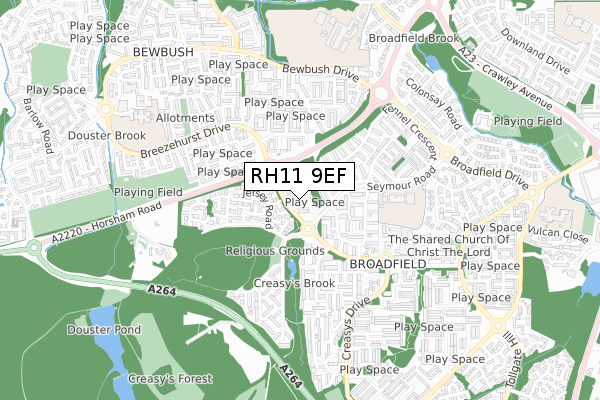 RH11 9EF map - small scale - OS Open Zoomstack (Ordnance Survey)