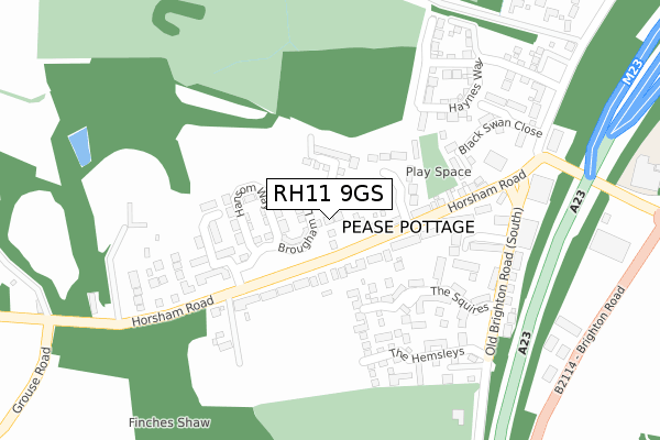 RH11 9GS map - large scale - OS Open Zoomstack (Ordnance Survey)