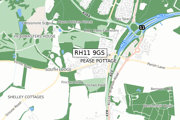 RH11 9GS map - small scale - OS Open Zoomstack (Ordnance Survey)