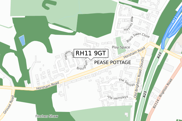 RH11 9GT map - large scale - OS Open Zoomstack (Ordnance Survey)