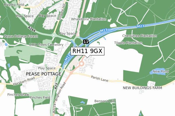 RH11 9GX map - small scale - OS Open Zoomstack (Ordnance Survey)