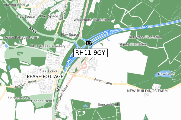 RH11 9GY map - small scale - OS Open Zoomstack (Ordnance Survey)