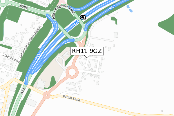 RH11 9GZ map - large scale - OS Open Zoomstack (Ordnance Survey)