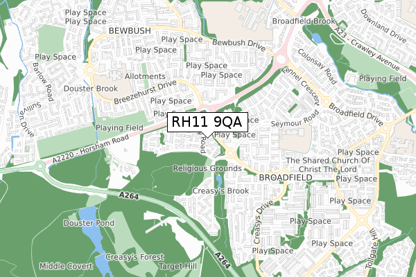 RH11 9QA map - small scale - OS Open Zoomstack (Ordnance Survey)