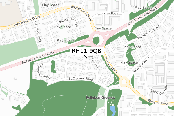 RH11 9QB map - large scale - OS Open Zoomstack (Ordnance Survey)