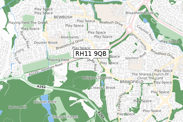 RH11 9QB map - small scale - OS Open Zoomstack (Ordnance Survey)