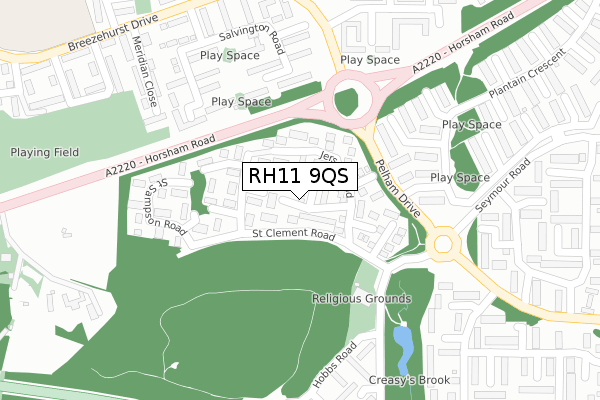 RH11 9QS map - large scale - OS Open Zoomstack (Ordnance Survey)