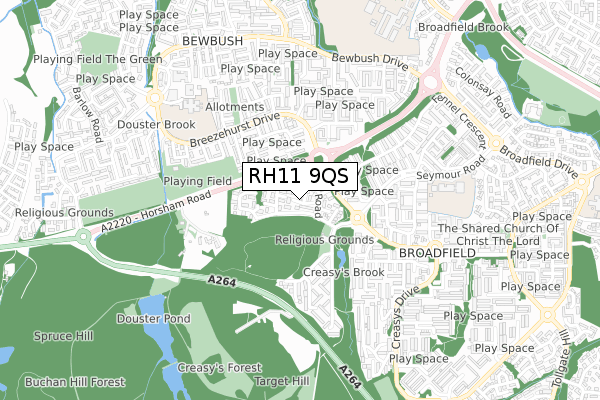 RH11 9QS map - small scale - OS Open Zoomstack (Ordnance Survey)