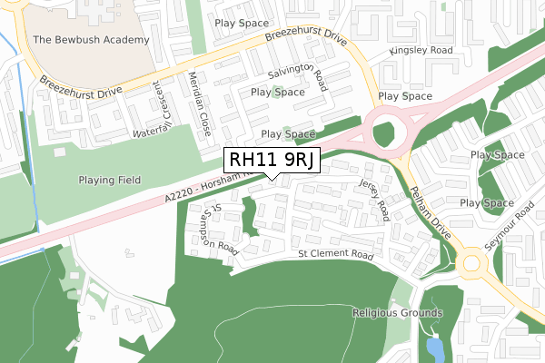 RH11 9RJ map - large scale - OS Open Zoomstack (Ordnance Survey)