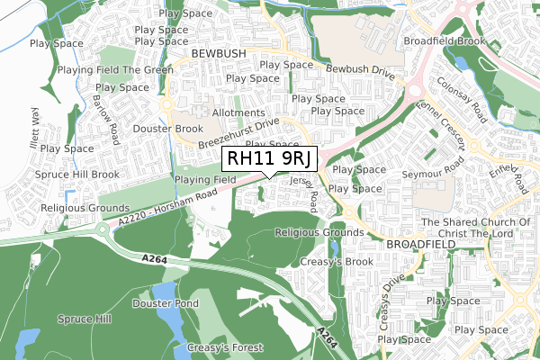 RH11 9RJ map - small scale - OS Open Zoomstack (Ordnance Survey)