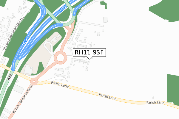 RH11 9SF map - large scale - OS Open Zoomstack (Ordnance Survey)