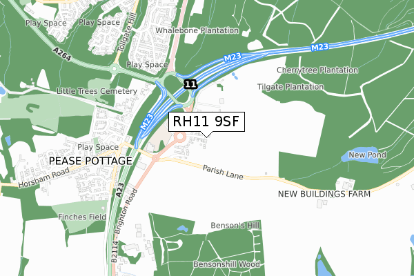 RH11 9SF map - small scale - OS Open Zoomstack (Ordnance Survey)