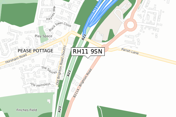 RH11 9SN map - large scale - OS Open Zoomstack (Ordnance Survey)