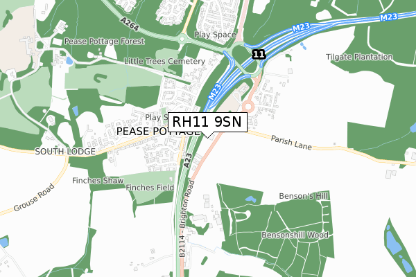 RH11 9SN map - small scale - OS Open Zoomstack (Ordnance Survey)