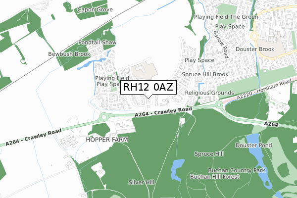 RH12 0AZ map - small scale - OS Open Zoomstack (Ordnance Survey)