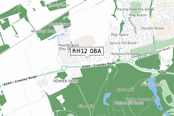 RH12 0BA map - small scale - OS Open Zoomstack (Ordnance Survey)