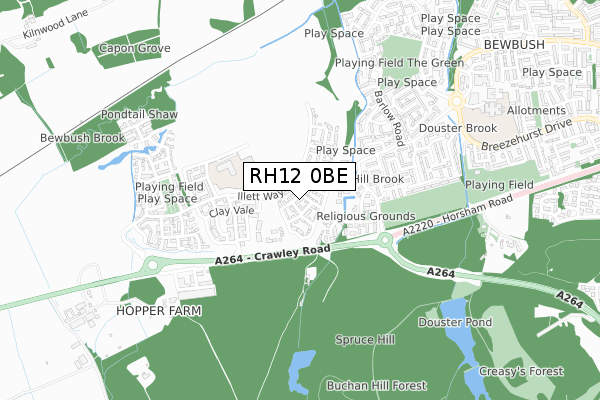 RH12 0BE map - small scale - OS Open Zoomstack (Ordnance Survey)