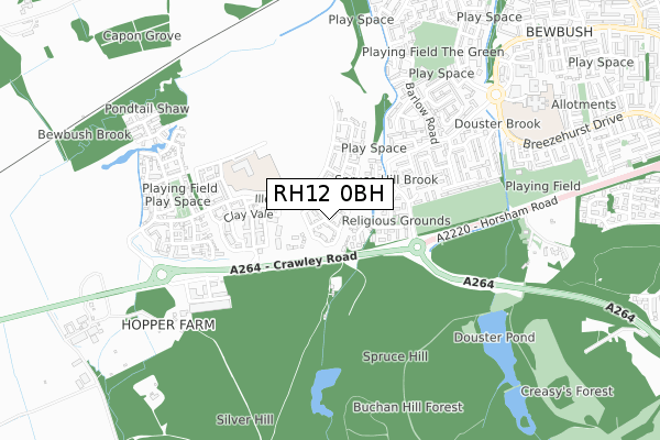 RH12 0BH map - small scale - OS Open Zoomstack (Ordnance Survey)