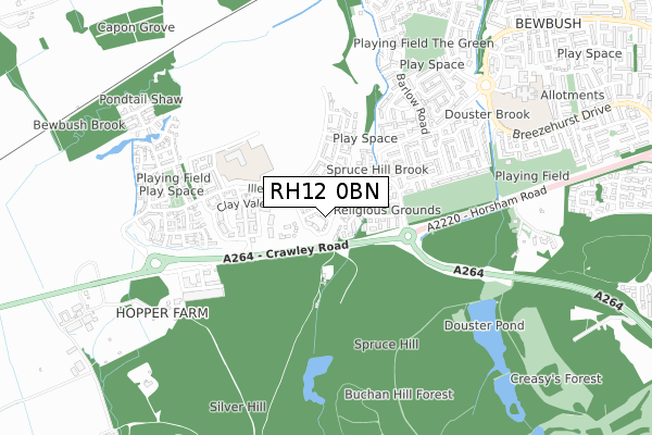 RH12 0BN map - small scale - OS Open Zoomstack (Ordnance Survey)